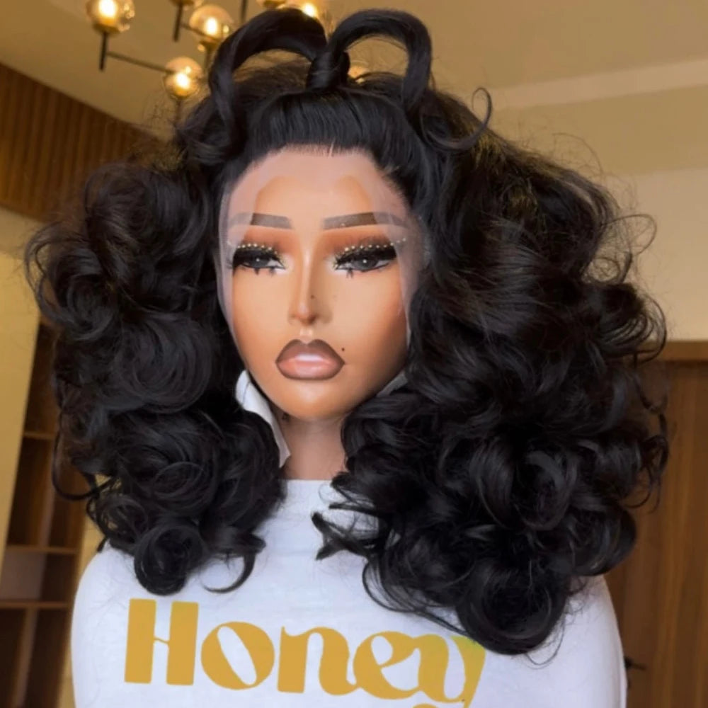 250% Density 100% Vietname Loose Wave Wig 13x4 Frontal Bouncy Wave Wig with Human Hair Natural Black For Black Women 14-20Inch