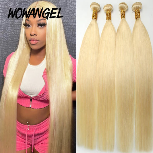 WOWANGEL 3/4 613 Honey Blonde Color Hair Extension Brazilian Hair Weave Bundles 26 28 30inches Straight Remy Human Hair Bundles