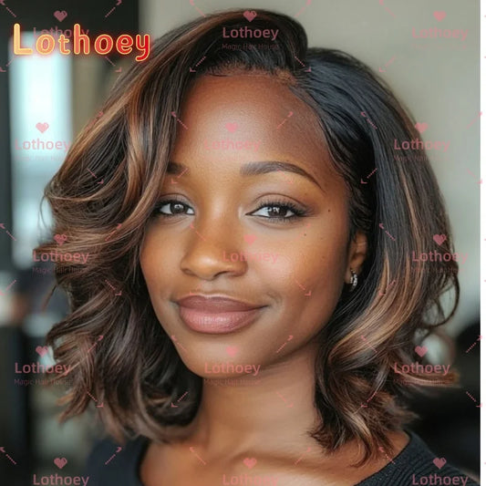 Right partial body wave wig Human wig eal hair Brown pick-dyed suitable for black women Easy to wear Glue-free transparent wig S
