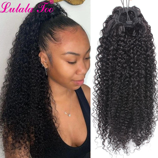 Drawstring Kinky Curly Ponytail With Brazilian Clips Human Hair Remy Indian Hair Extensions Pony Tail For Black Women