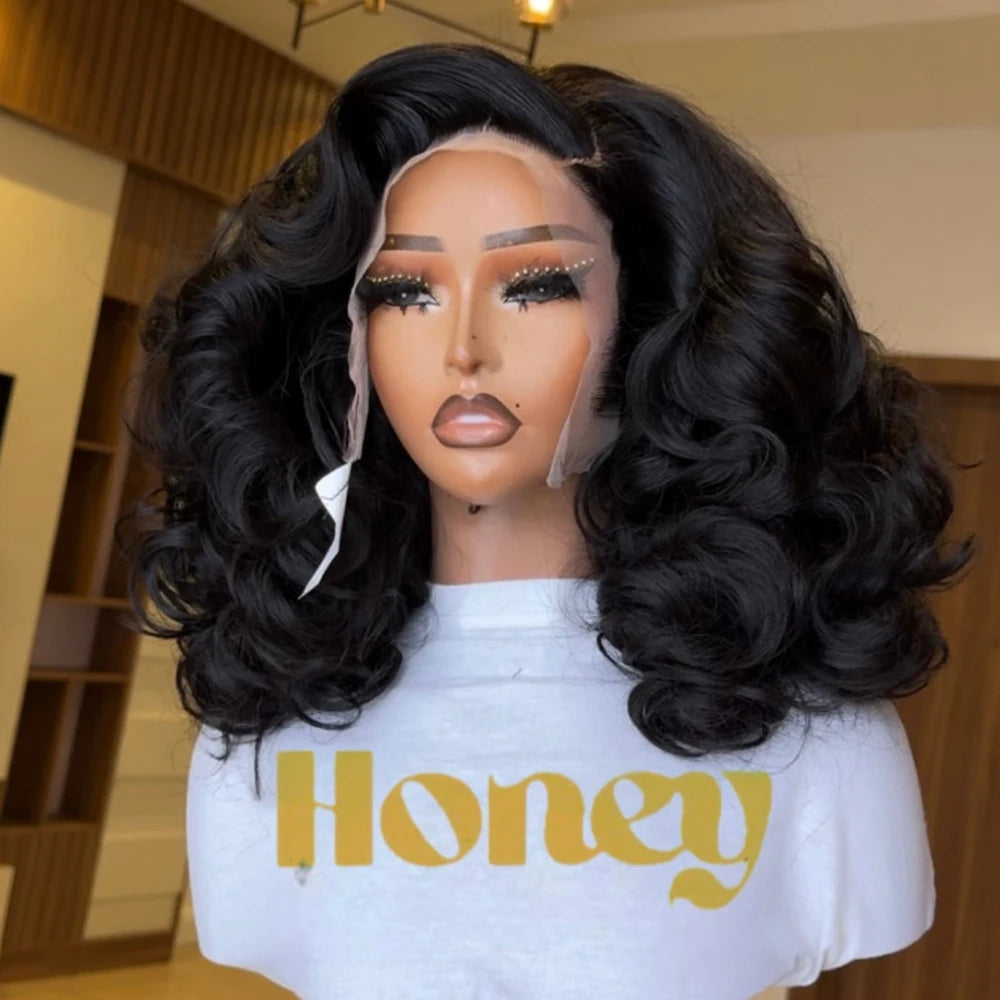250% Density 100% Vietname Loose Wave Wig 13x4 Frontal Bouncy Wave Wig with Human Hair Natural Black For Black Women 14-20Inch