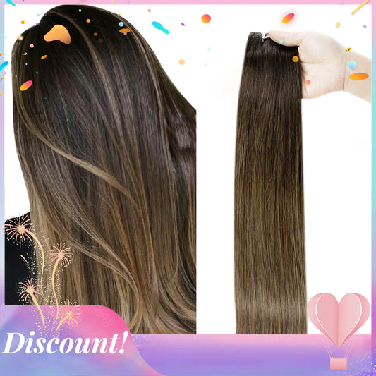 【On Sale】Full Shine Hair Weft Extensions Remy Human Hair 100G/Set Hair Bundles Ombre Brown 18-24inch  For Woman