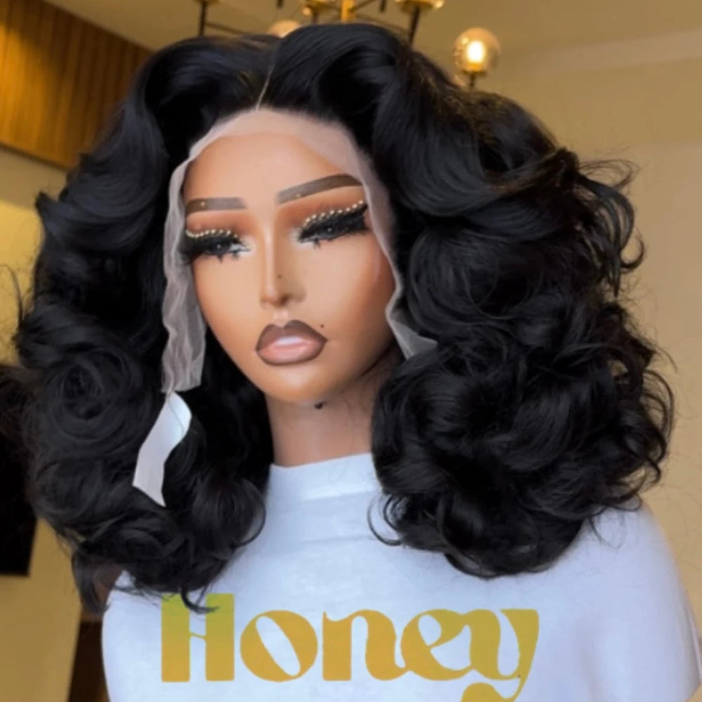250% Density 100% Vietname Loose Wave Wig 13x4 Frontal Bouncy Wave Wig with Human Hair Natural Black For Black Women 14-20Inch