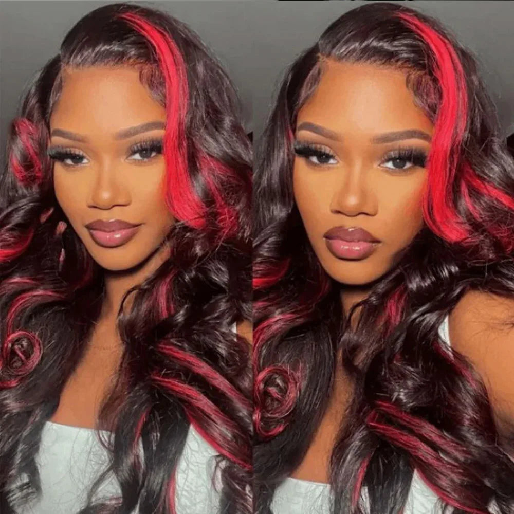 Ombre Burgundy Highlight Synthetic Lace Front Wigs Pre Plucked with Baby Hair Body Wave 13x4 HD Lace Front Wigs for Black Women