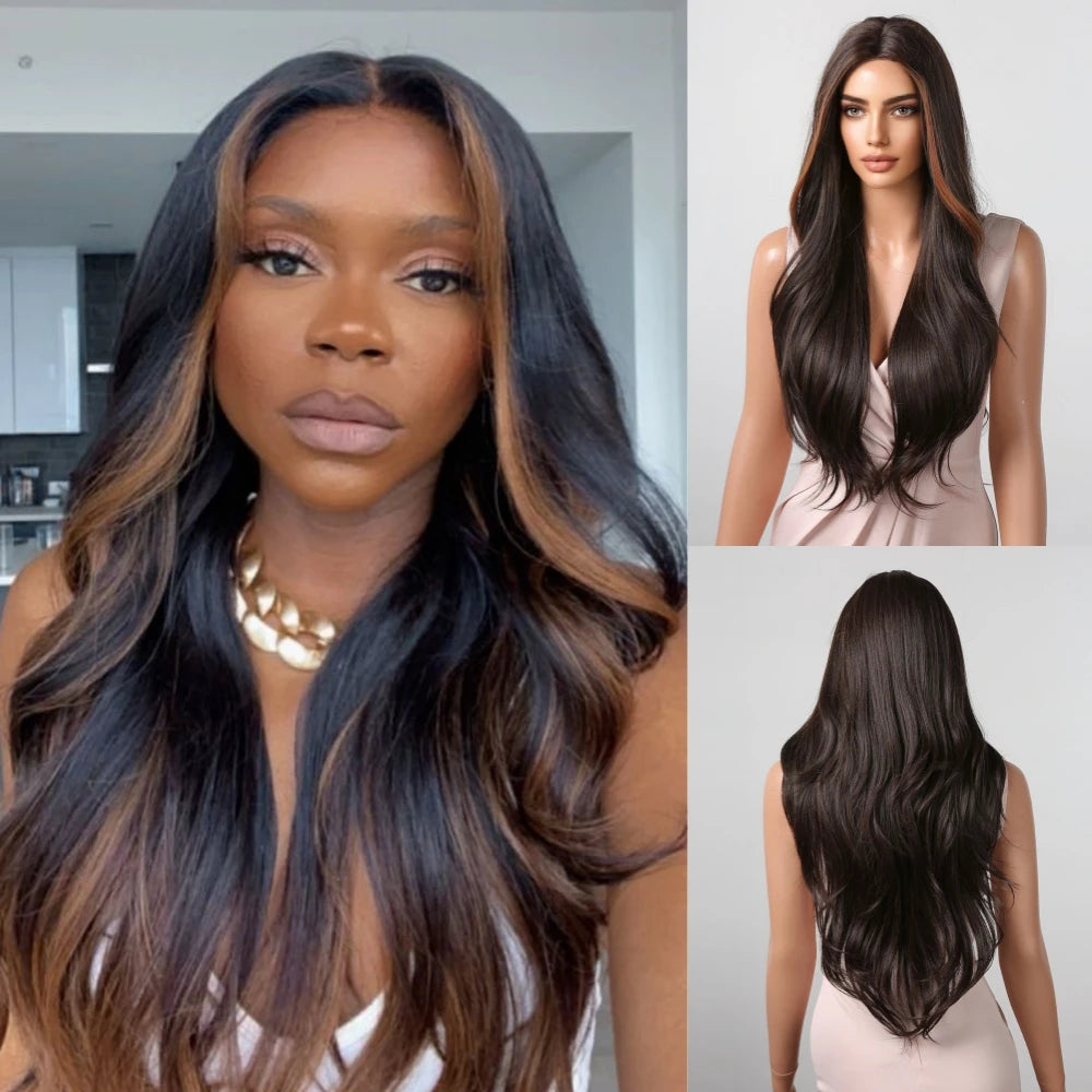 Synthetic Lace Hairline Wigs Platinum Blonde Highlight Long Wavy Lace Forehead Wig Hand Crochet Wigs for Women Heat Resistant