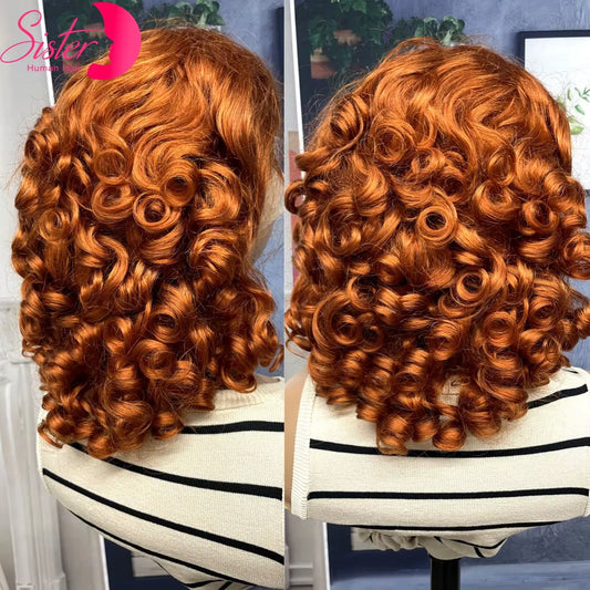12A Double Drawn 350# Ginger Orange Spring Bouncy Curly Human Hair Wigs 13x4 Lace Frontal Curly Hair Wigs 250% Density for Women