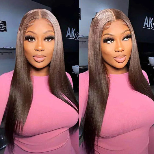 Long Straight 13X4 Lace Front Synthetic Hair Wig with Baby Hair Chocolate Brown Colored Silky Straight Lace Front Wigs For Women
