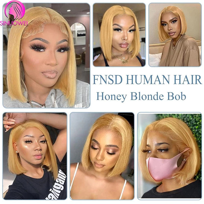 #27 Honey Blonde Lace Front Bob Wigs 13x4 Transparent Straight Human Hair Wig Bob Color Wigs 10-14 inch short Lace Wigs