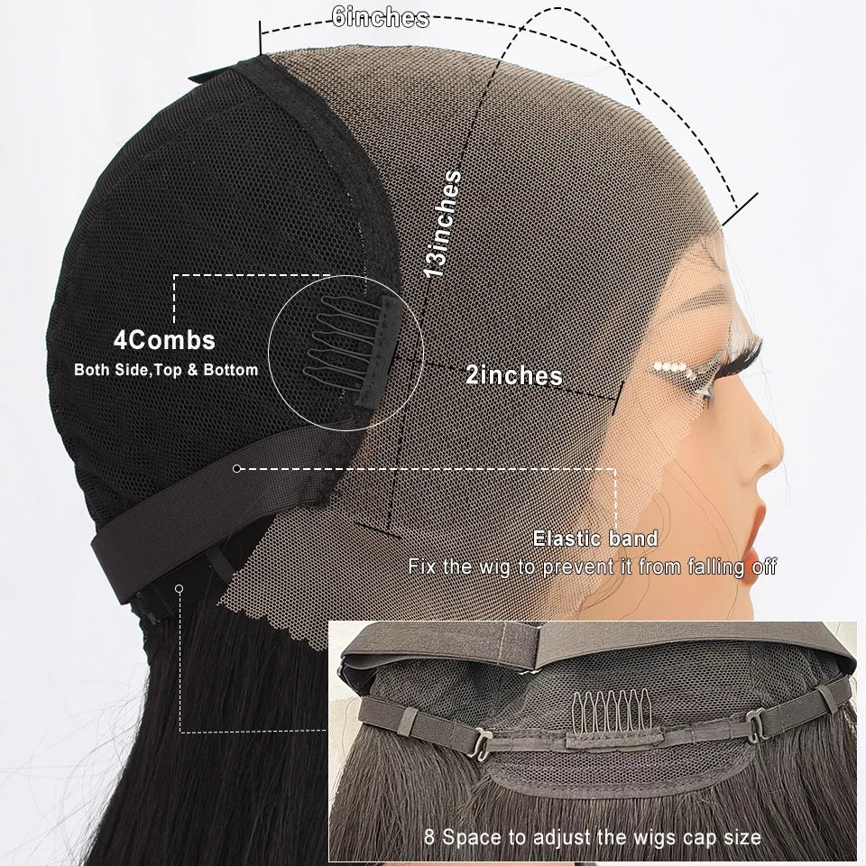 13X6 Bio Synthetic Lace Front Wigs Yaki Straight 26inches 260gram Heat Resistant Fiber Transparent Lace Frontal Wigs #1B #4