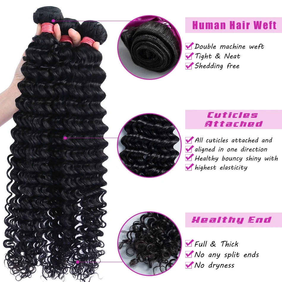 Deep Wave Bundles Curly Human Hair Bundles Brazilian Weaving 24 26 28 30 Inch Natural Human Hair 100% Natural Extensions Hair