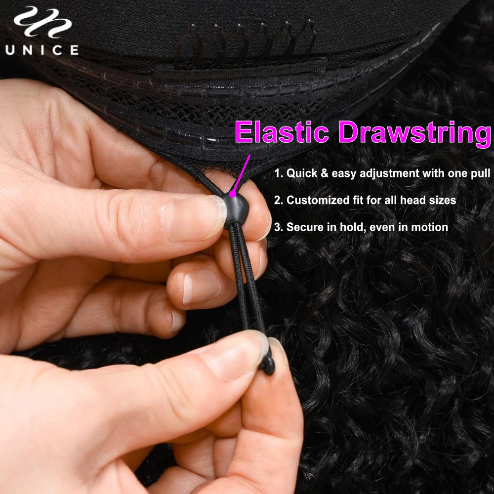 UNICE Hair Kinky Curly V Part Wig 100% Human Hair Upgrade U Part Wig No Leave Out EasiContou V Part Wig With Elastic Drawstring