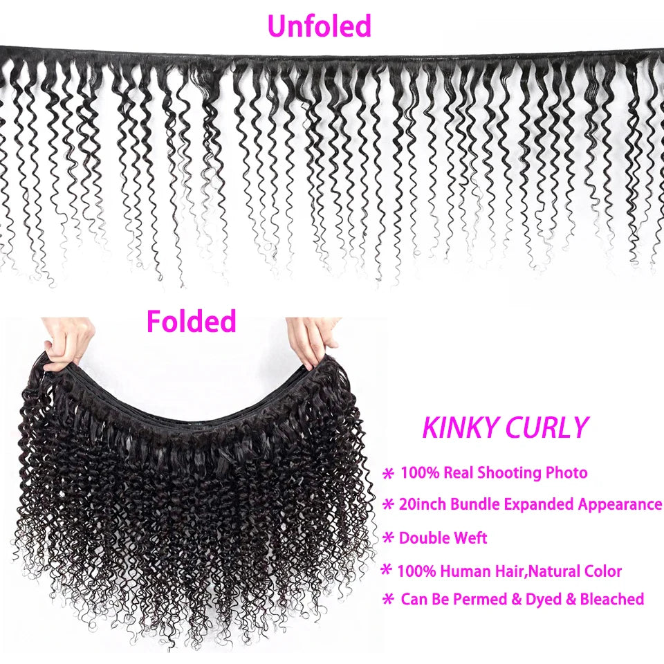 Yyong Brazilian Kinky Curly Bundles With Frontal 13x4 Lace Frontal With Bundles Remy Human Hair 3/4 Bundle With Closure