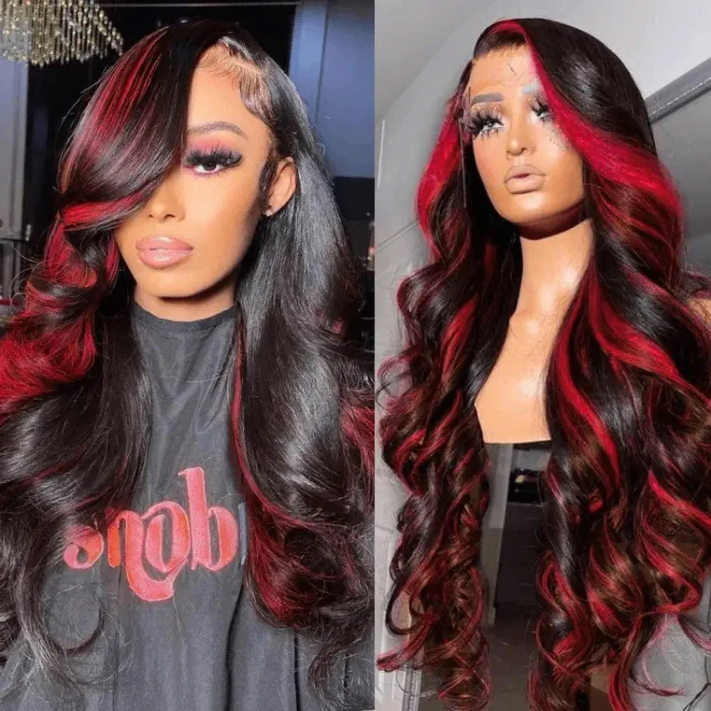 Ombre Burgundy Highlight Synthetic Lace Front Wigs Pre Plucked with Baby Hair Body Wave 13x4 HD Lace Front Wigs for Black Women