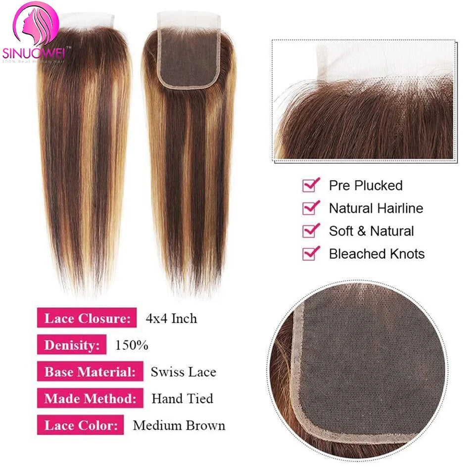 P4 27 Highlight Bundles With Frontal Brazilian Straight Bundles With Closure 4x4 Remy Human Hair Weave Bundles With Closure