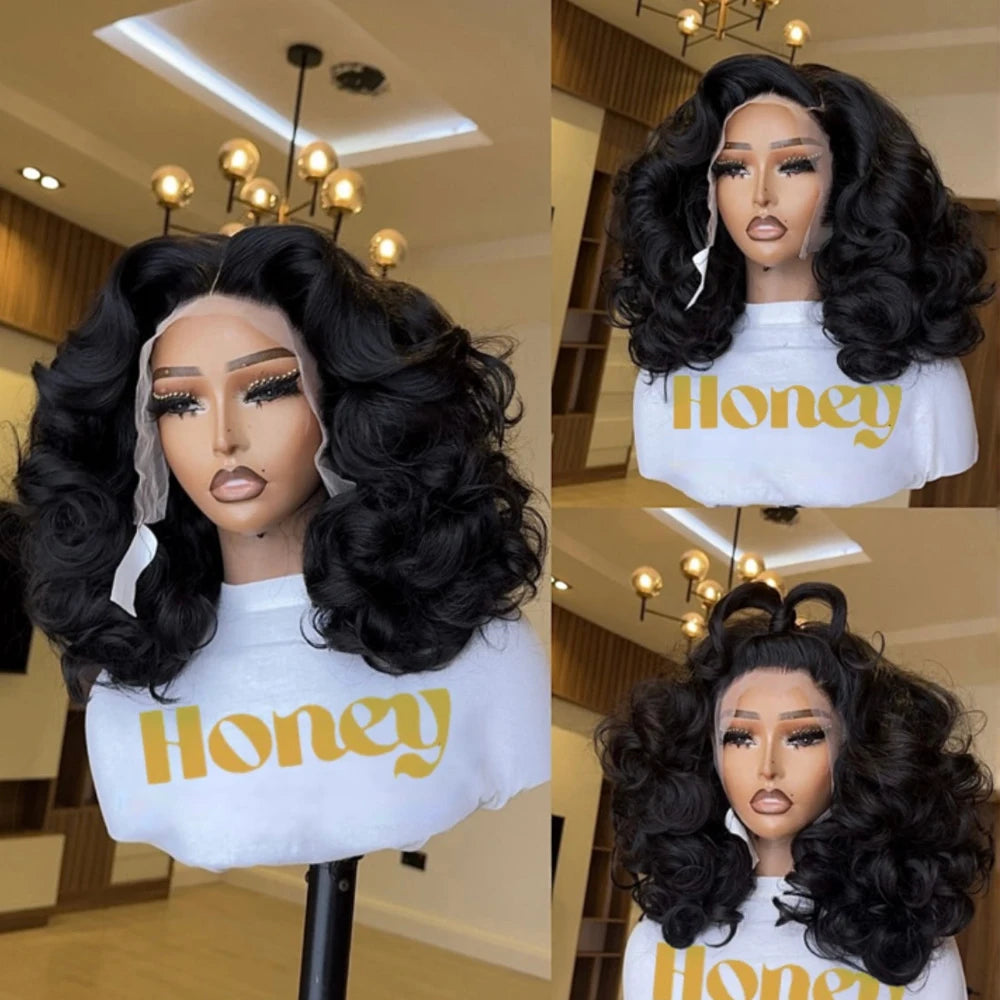 250% Density 100% Vietname Loose Wave Wig 13x4 Frontal Bouncy Wave Wig with Human Hair Natural Black For Black Women 14-20Inch
