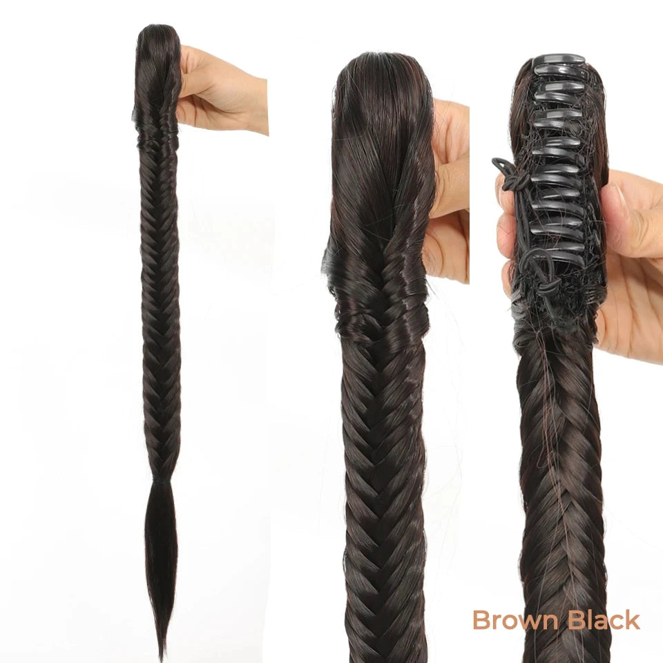 Synthetic Ponytail Extension Hairpiece Straight Claw Clip Fishbone Braid Ponytail For Women Heat Resistant Pony Tail Fake Hair