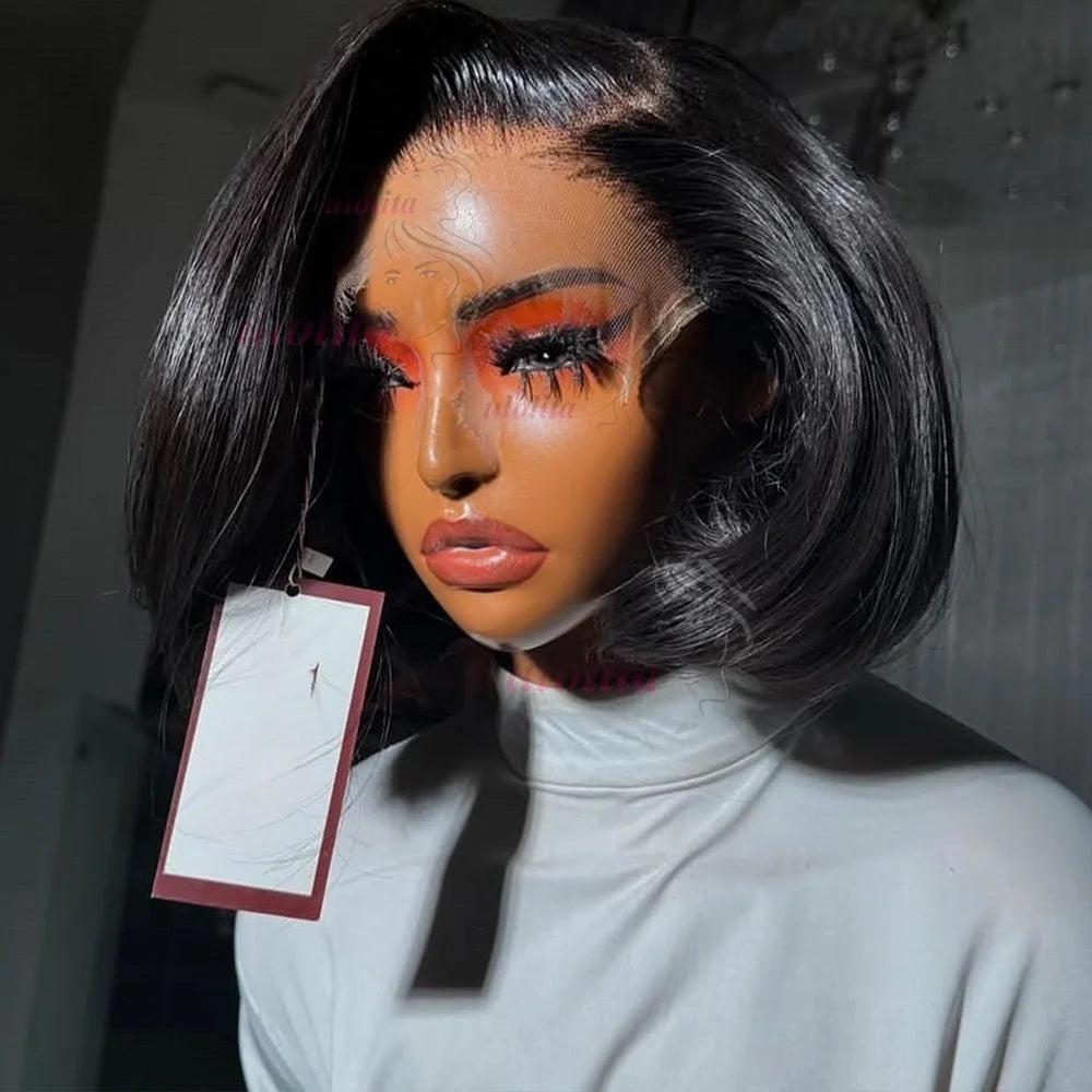 Short straightBob Wigs 13x4 HD Lace Closure Wig Blunt Cut with face framing layers Glueless Human Hair Ombre Chocolate brown wig