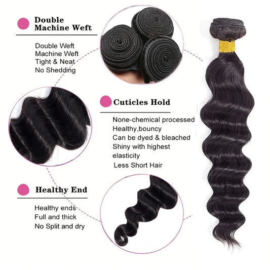 Yyong Loose Deep Wave Bundles With 6x6 Lace Closure Brazilian Remy Human Hair Bundles With Closures 3/4 Bundles With Closure