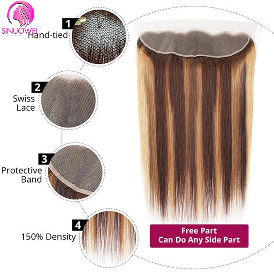 P4 27 Highlight Bundles With Frontal Brazilian Straight Bundles With Closure 4x4 Remy Human Hair Weave Bundles With Closure