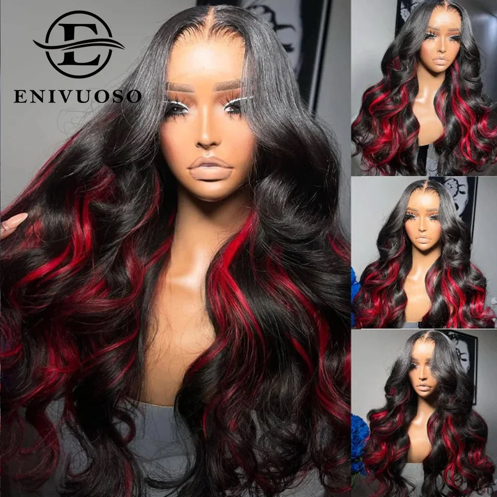 Ombre Burgundy Highlight Synthetic Lace Front Wigs Pre Plucked with Baby Hair Body Wave 13x4 HD Lace Front Wigs for Black Women