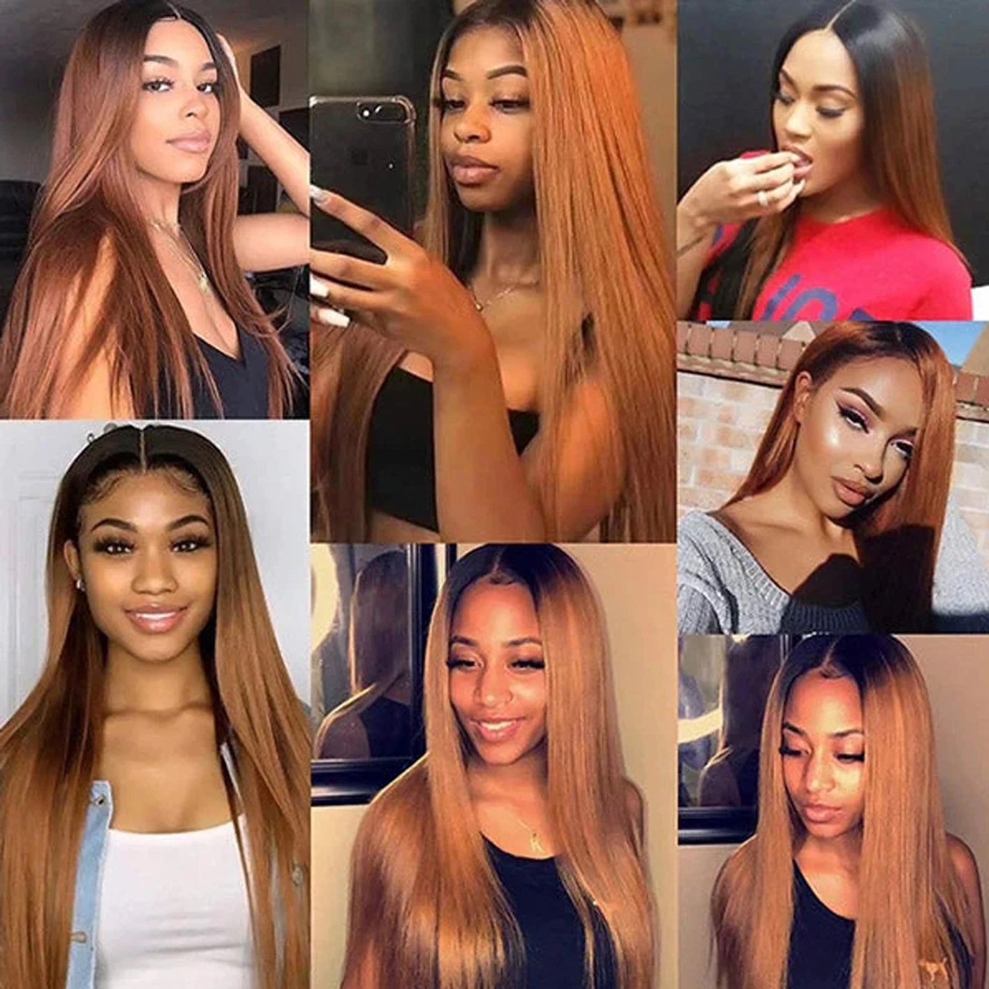 24 24 24 Ombre Brown Wig Human Hair Straight 1pcs or 3pcs or 4pcs Wigs 1B/30 Colored Bundles Virgin Brazilian Wig For Women Hair