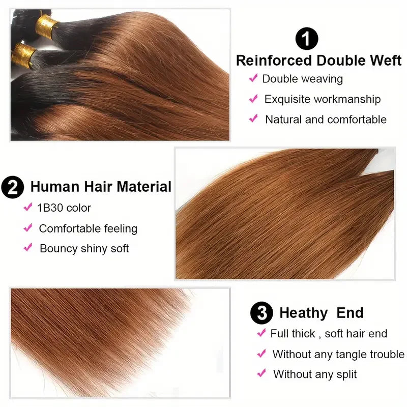 24 24 24 Ombre Brown Wig Human Hair Straight 1pcs or 3pcs or 4pcs Wigs 1B/30 Colored Bundles Virgin Brazilian Wig For Women Hair