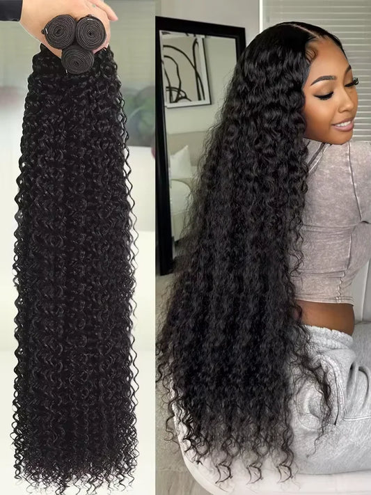 30 32 34 Inch Deep Wave Human Hair Bundles Remy Curly Human Hair Bundles 100% Human Hair Water Wave Extensions 2 3 4 Bundles