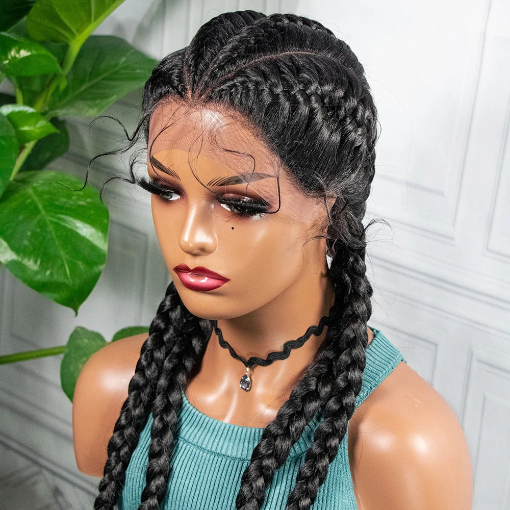 Synthetic Lace Wigs Braided Wigs with Baby Hair Long 26 Inches Box Braids Wig for Black Women Lace Front  Afro Hair Wigs