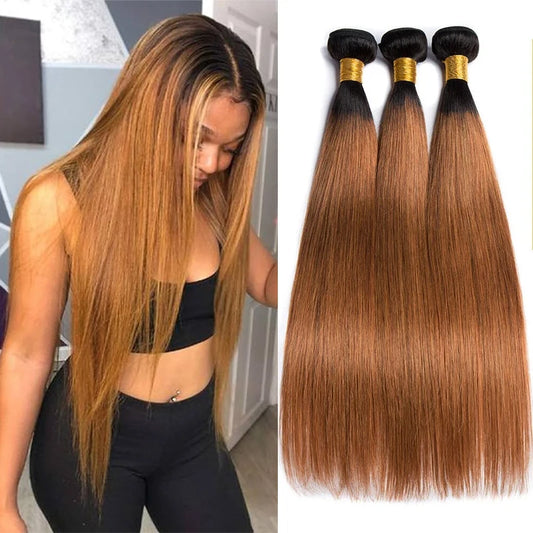 24 24 24 Ombre Brown Wig Human Hair Straight 1pcs or 3pcs or 4pcs Wigs 1B/30 Colored Bundles Virgin Brazilian Wig For Women Hair