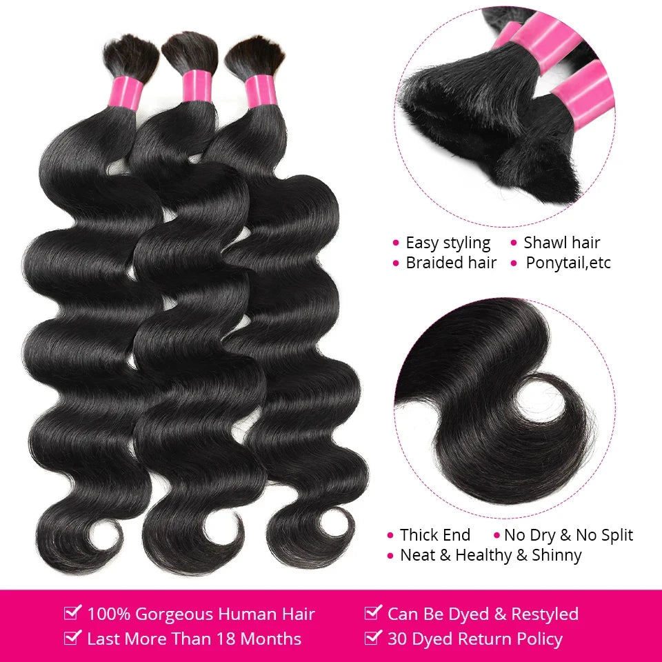 Bulk Raw Hair 100% Human Hair Body Wave Bulk Braiding Hair 100g No Weft 100% Unprocessed Remy Human Hair Extensions For Braiding