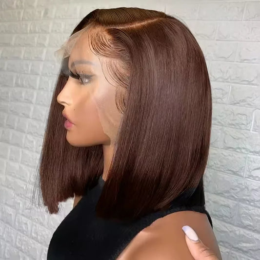 Straight Bob Wig Human Hair Color #4 Chocolate Brown HD Lace Front Wig 13x4 Lace Front Wigs Human Hair Pre Plucked 200% Density
