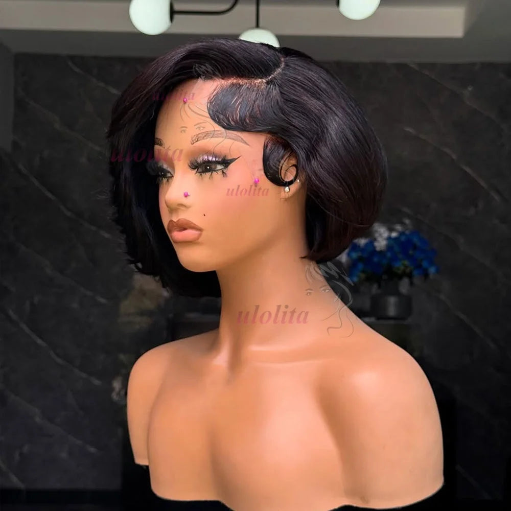 Short straightBob Wigs 13x4 HD Lace Closure Wig Blunt Cut with face framing layers Glueless Human Hair Ombre Chocolate brown wig
