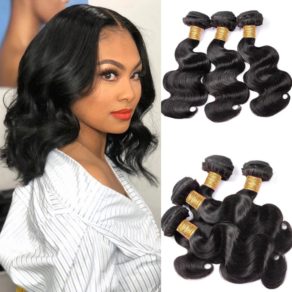 Indian Body Wave Raw Hair Bundles Short Loose Body Human Hair Weaving 3Bundles Deal 100% Virgin tissage Hair Extensions Onsale