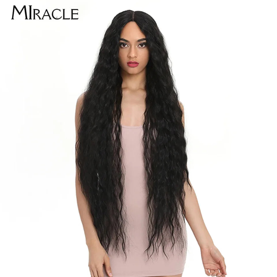 MIRACLE Synthetic Lace Front Wig For Women 40 Inch Water Wave Lace Wig Cosplay Wigs 613 Pink Blonde Wig Super Long Fiber Hair