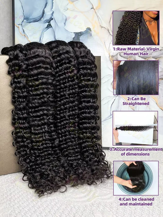 30 32 34 Inch Deep Wave Human Hair Bundles Remy Curly Human Hair Bundles 100% Human Hair Water Wave Extensions 2 3 4 Bundles