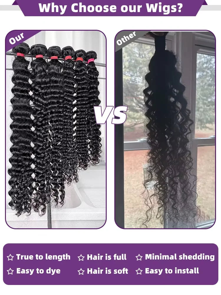 30 32 34 Inch Deep Wave Human Hair Bundles Remy Curly Human Hair Bundles 100% Human Hair Water Wave Extensions 2 3 4 Bundles