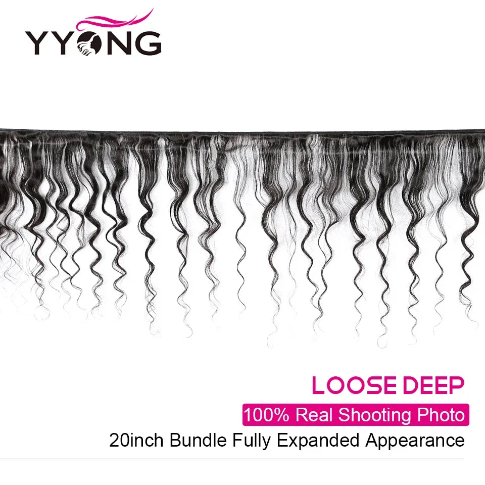 Yyong Loose Deep Wave Bundles With 6x6 Lace Closure Brazilian Remy Human Hair Bundles With Closures 3/4 Bundles With Closure