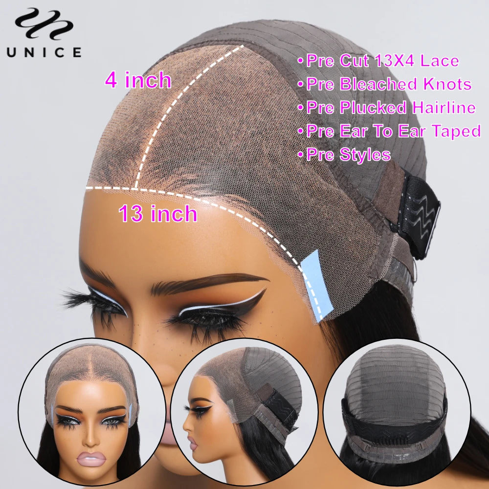 Unice Hair Pre Cut Pre Bleached 7x5 Loose Wave Wig With Bangs Wear Go Glueless Wig Pre Plucked Lace Front Human Hair Wig