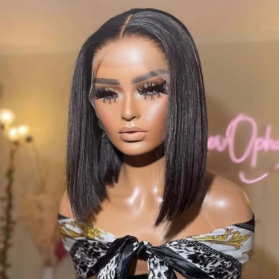 Rebecca Short Brown Color Bob Wig Peruvian Straight Lace Front Human Hair Wigs For Women 33 Reddish Brown 13*6*1 T Lace Part Wig