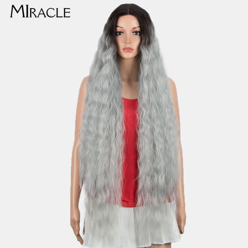 MIRACLE Synthetic Lace Front Wig For Women 40 Inch Water Wave Lace Wig Cosplay Wigs 613 Pink Blonde Wig Super Long Fiber Hair