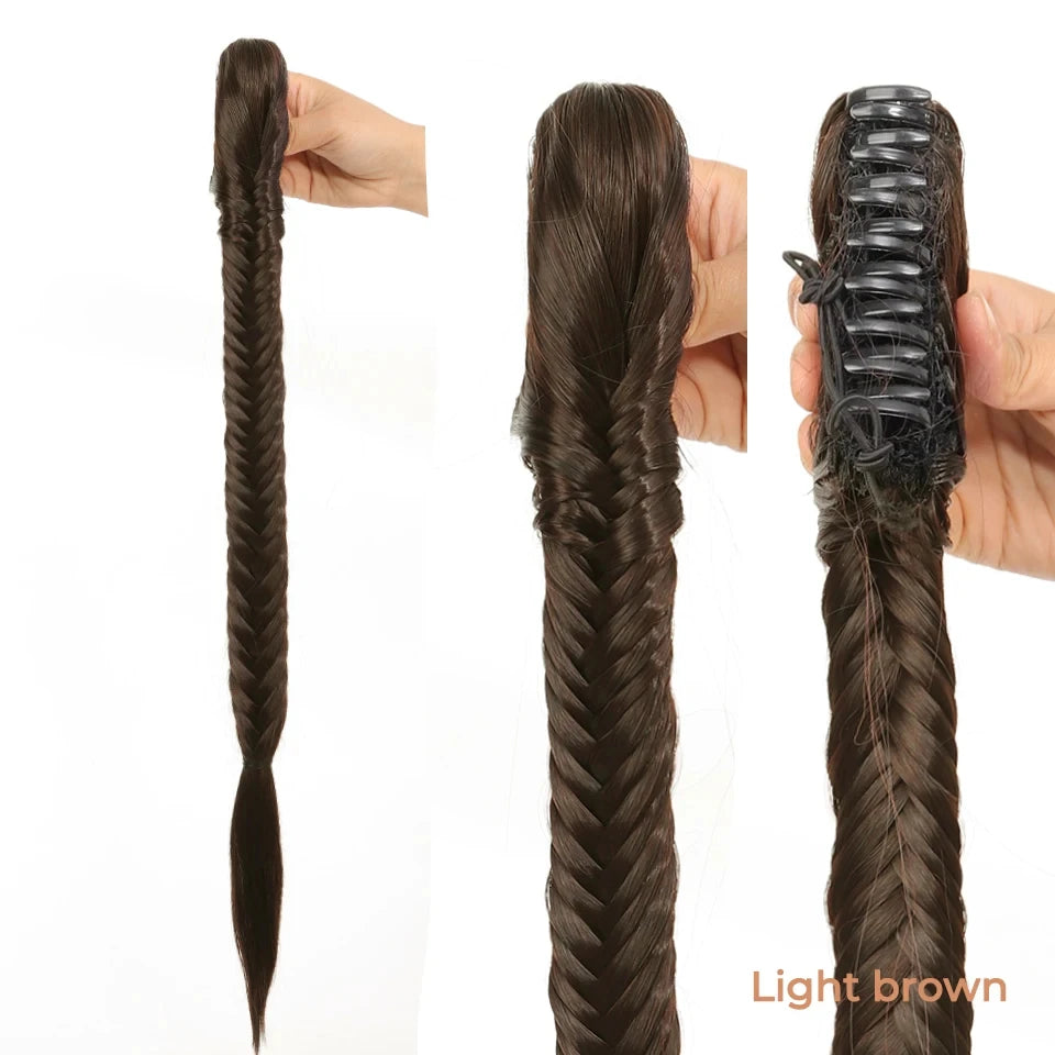 Synthetic Ponytail Extension Hairpiece Straight Claw Clip Fishbone Braid Ponytail For Women Heat Resistant Pony Tail Fake Hair
