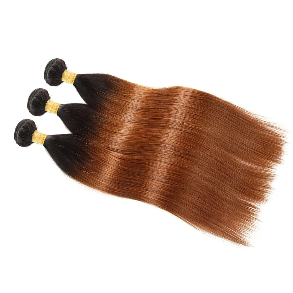 24 24 24 Ombre Brown Wig Human Hair Straight 1pcs or 3pcs or 4pcs Wigs 1B/30 Colored Bundles Virgin Brazilian Wig For Women Hair