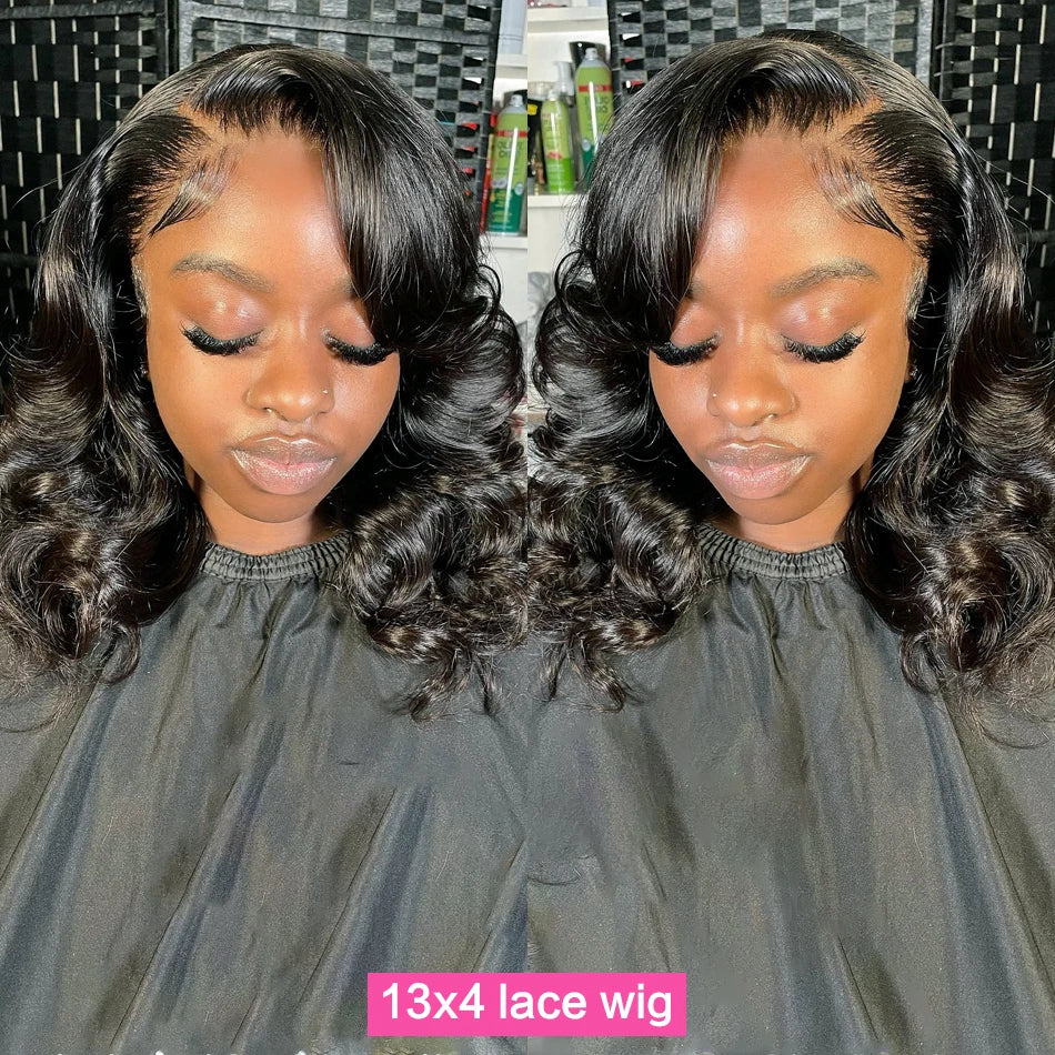 12A Short Bob Wig Loose Body Wave Wig 13x4 HD Transparents Lace Front Human Hair Wigs for Women Glueless Wigs Lace Frontal Wig
