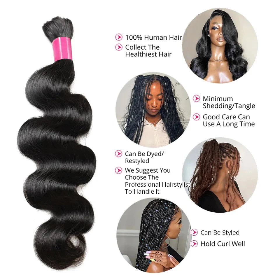 Bulk Raw Hair 100% Human Hair Body Wave Bulk Braiding Hair 100g No Weft 100% Unprocessed Remy Human Hair Extensions For Braiding