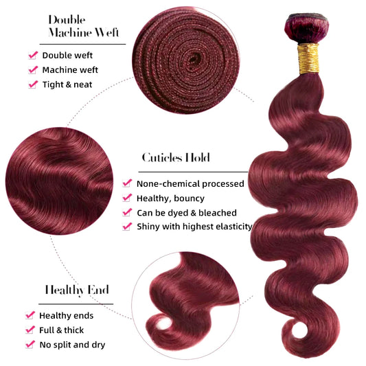 2/3/4 Bundles With Frontal Body Wave Highlight Burgundy #99J Human Hair 13x4 Lace Front With 3 Bundles Brazilian Hair For Women