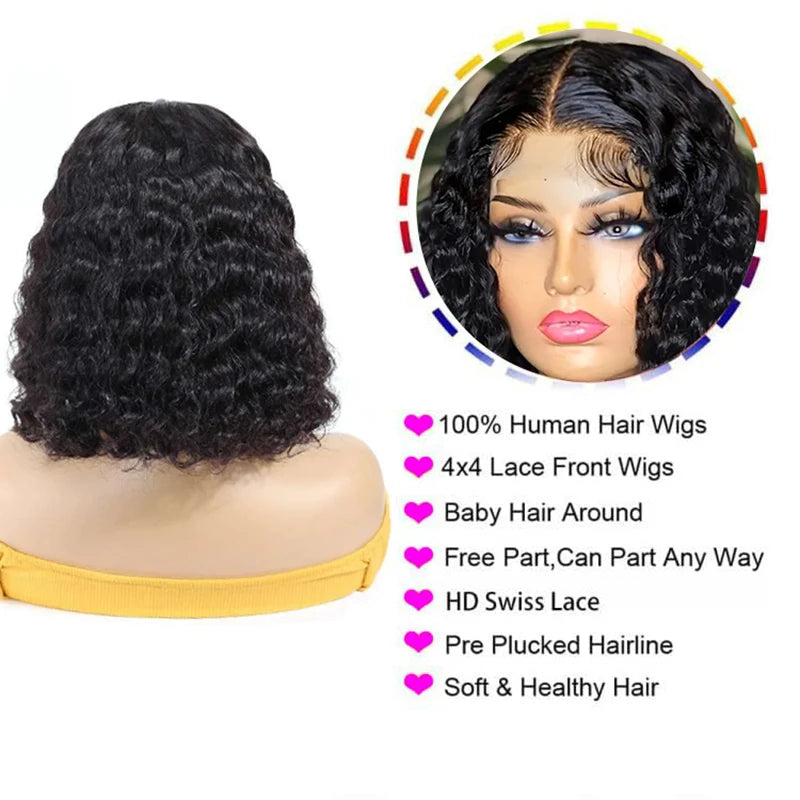 Bob Wigs Human Hair Deep Wave Curly Short Bob Wigs 13X4 Transparent Lace Front Wigs 200% Density 100% Human Hair For Black Women