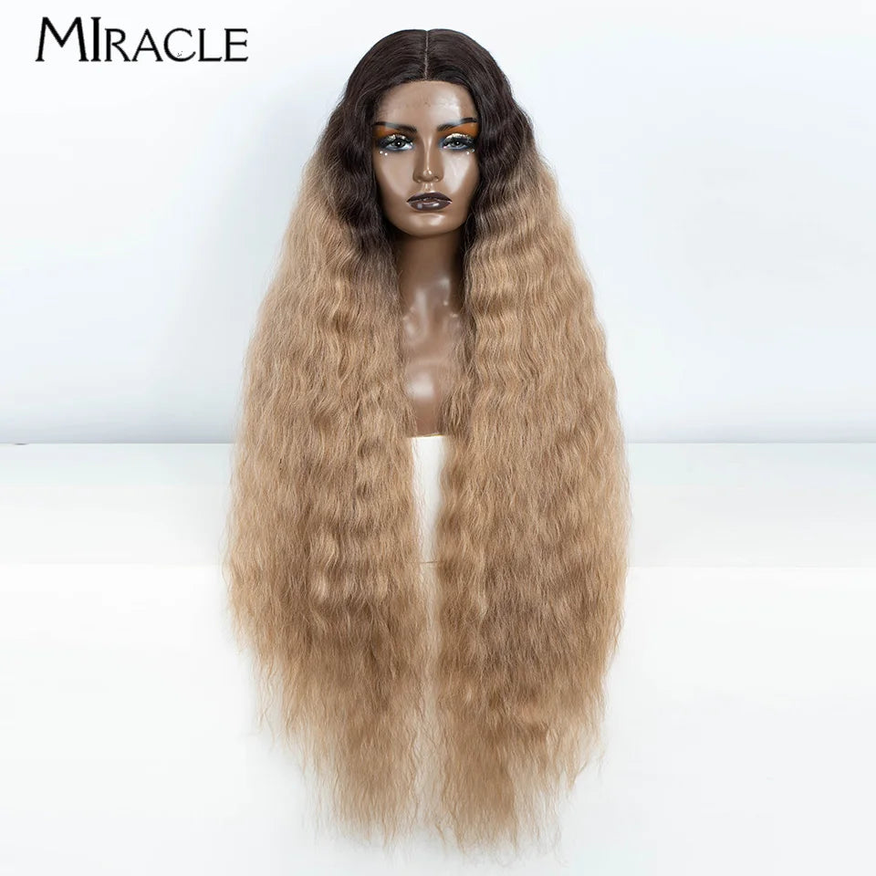 MIRACLE Synthetic Lace Front Wig For Women 40 Inch Water Wave Lace Wig Cosplay Wigs 613 Pink Blonde Wig Super Long Fiber Hair