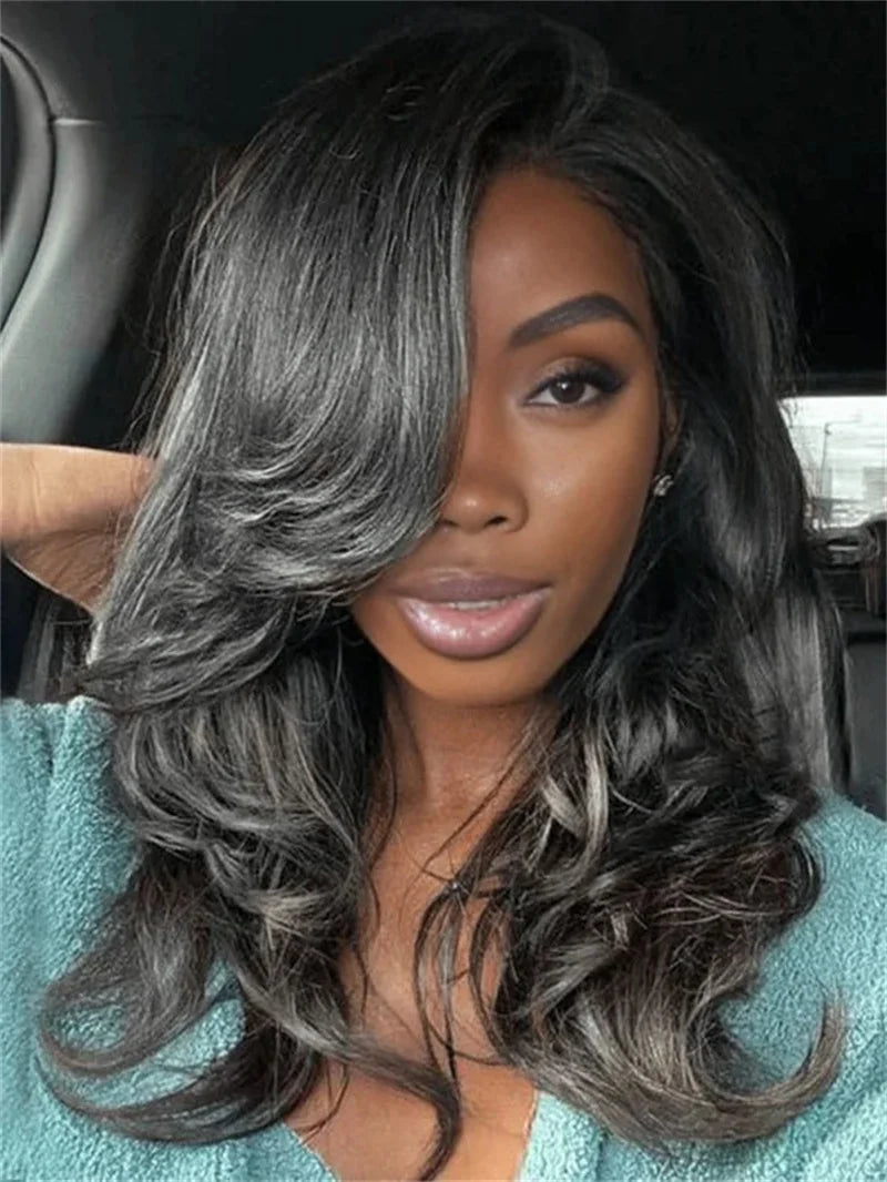13x4 HD Transparent Pepper Gray Beginner Friendly Body Wave Lace Front Wigs 260 Density Wavy Glueless Wig 100% Human Hair Wig