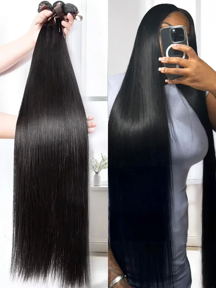 Mossily 30 40 Inch Bone Straight 100% Human Hair Bundles Deal Brazilian Human Hair 3 4 Bundles Raw Hair Extensions Natural Color