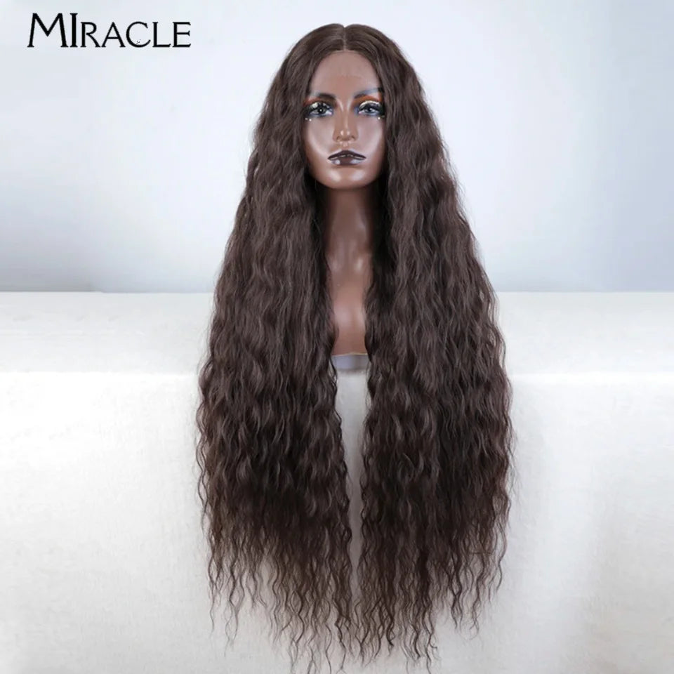 MIRACLE Synthetic Lace Front Wig For Women 40 Inch Water Wave Lace Wig Cosplay Wigs 613 Pink Blonde Wig Super Long Fiber Hair